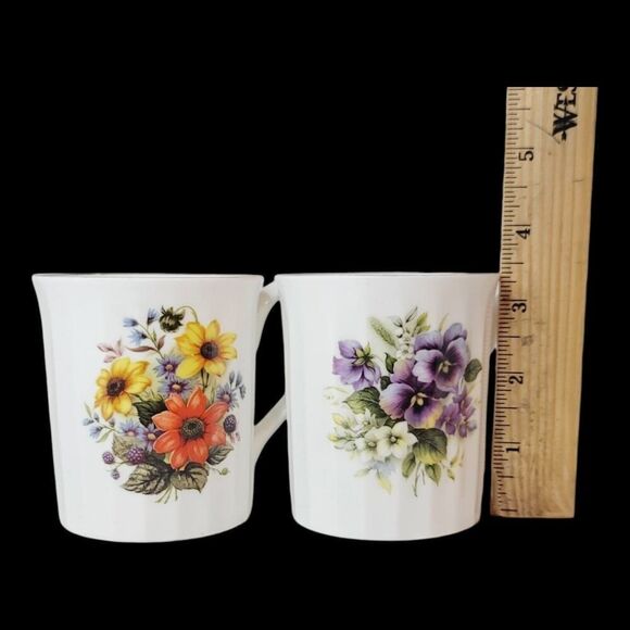 Set Of 2 Elizabethan Fine Bone China Tea Coffee Cups Floral Springtime Blooms - Picture 10 of 11